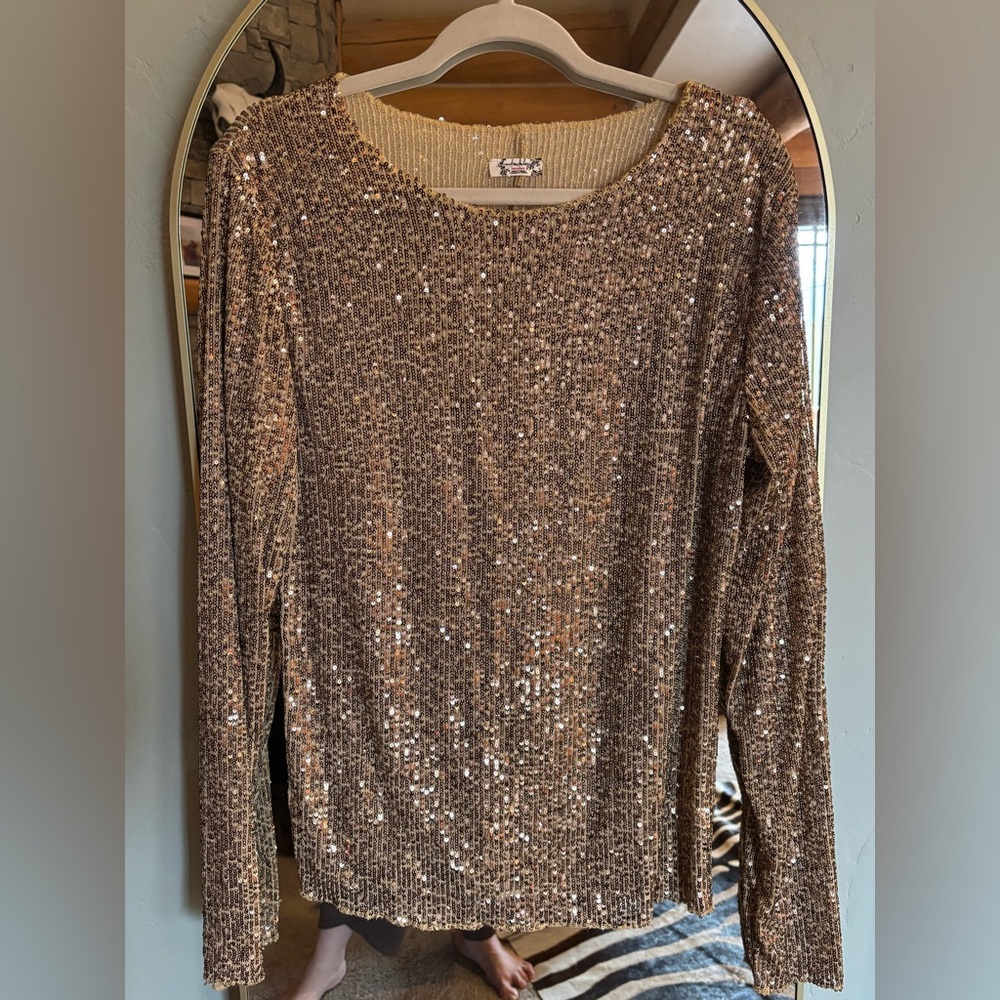 Free People Sequin Long Sleeve Top